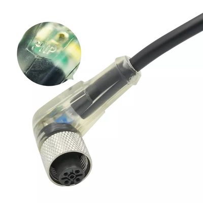 Do código impermeável do Pin A do conector 4 do grau M12 de Rigoal 90 fio fêmea transparente do diodo emissor de luz