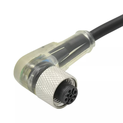 Do código impermeável do Pin A do conector 4 do grau M12 de Rigoal 90 fio fêmea transparente do diodo emissor de luz