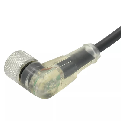 Do código impermeável do Pin A do conector 4 do grau M12 de Rigoal 90 fio fêmea transparente do diodo emissor de luz
