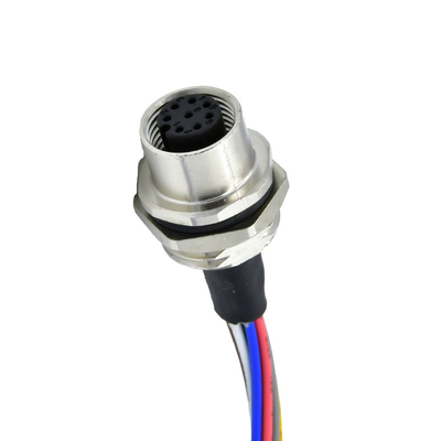 M12 A codificou do fechamento traseiro impermeável do conector da montagem do painel de 8 pinos o conector fêmea com o fio
