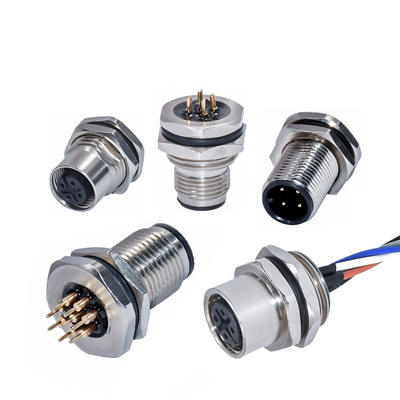 M12 A codificou do fechamento traseiro impermeável do conector da montagem do painel de 8 pinos o conector fêmea com o fio