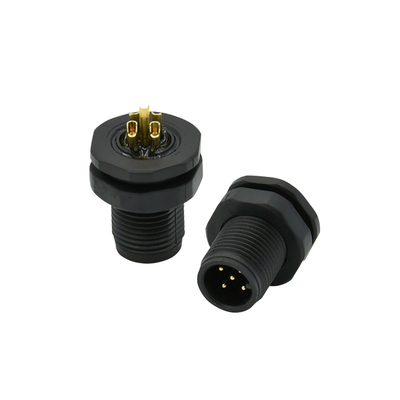 A Código M12 Conector fêmea à prova d'água 5 pinos montagem em painel de plástico com fio