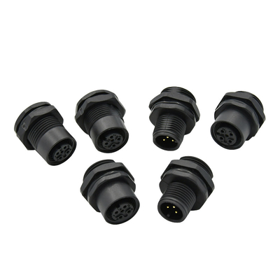 4 5 conectores circulares da montagem M12 do painel de Pin Receptacle Male Female Socket impermeáveis