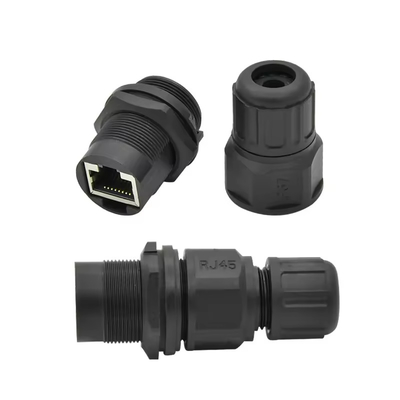 Cat6a RJ45 Conectores de painel fechado de plástico para equipamentos Cat6a Impermeável através de cabo LAN Ethernet Impermeável
