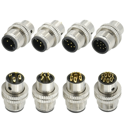 Conector macho blindado M12, 3-17 pinos, à prova d'água IP67, padrão DIN