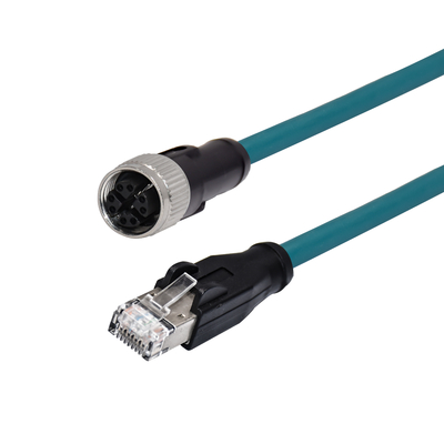 M12 X Código 8 Pin macho Cable Ethernet RJ45 resistente à água Cat 6