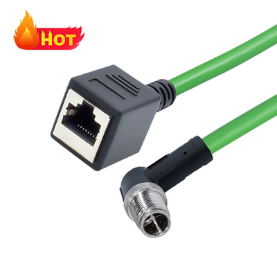 M12 a RJ45 B D X Código IP67 Conector Ethernet para uso industrial