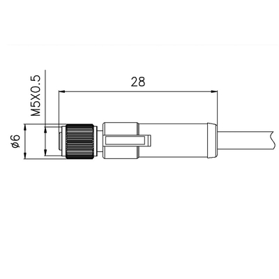 TPU GF IP67 M5 3 Pin Connector Straight To Female moldou o PVC de 0.5m