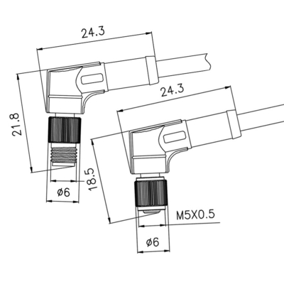 M5 3 conjuntos moldando impermeável de Pin Male Female Connector Left/de cabo ângulo direito
