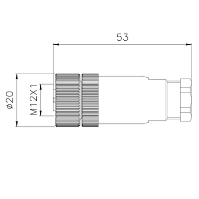 Conector de alimentação impermeável fêmea folheado a níquel IP67 RIGOAL do conjunto M12
