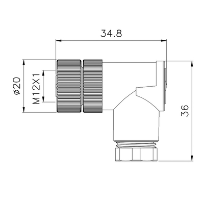 Pa66 Pin de friso da solda 8 do conector impermeável da inserção M12 90 graus de CuZn